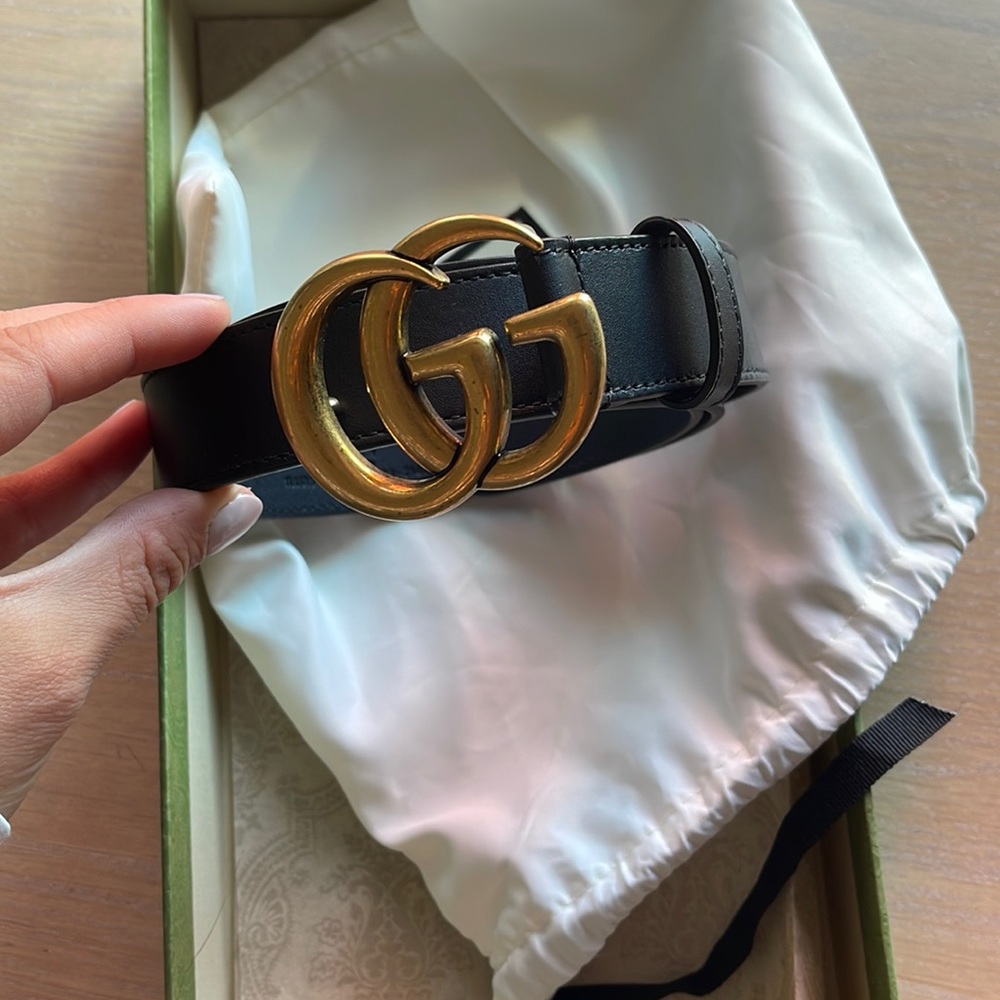 Gucci GG Marmont Black Belt - Size 80